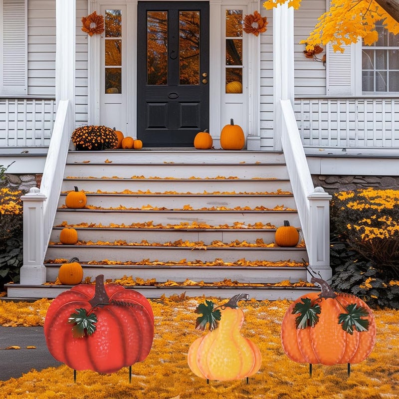 hogardeck Outdoor Fall Decorations for Home, 34" Decorative Garden Stakes with 3 Stacked Pumpkins for Fall Decor, Metal Yard Signs for Garden Home Lawn Patio Thanksgiving Decorations - Image 4